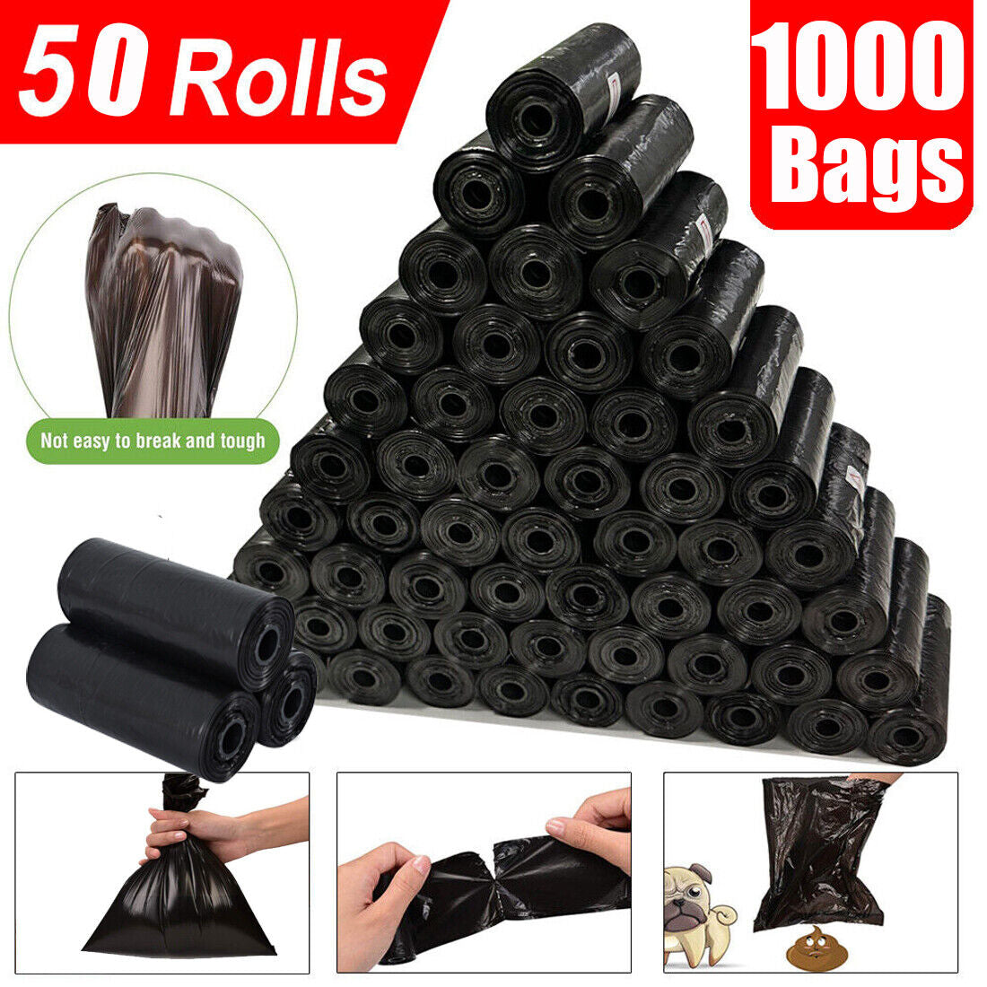 1000 Dog Poop Bags Large Doggy Biodegradable Pet Poo Waste Bags Heavy Duty Bag